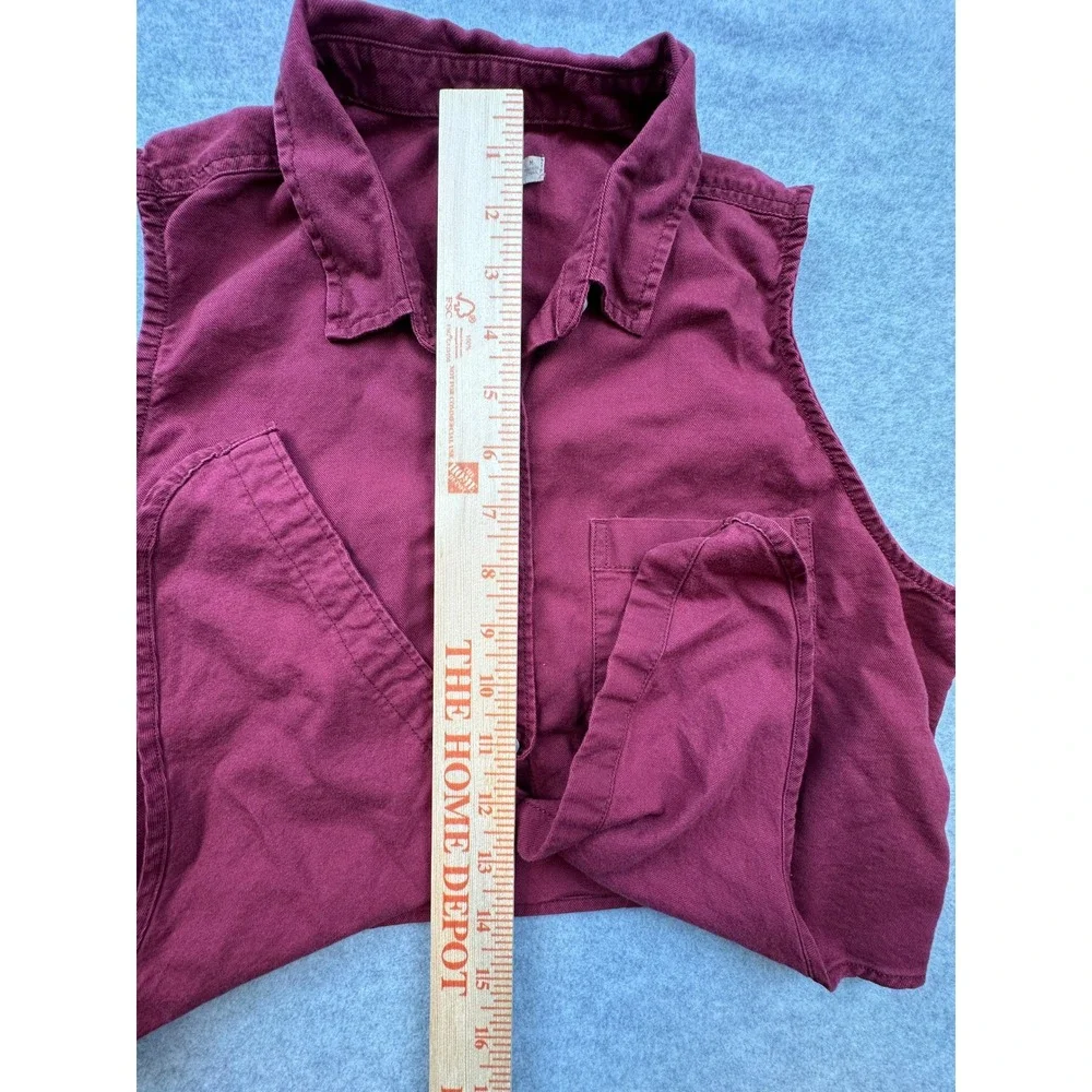 Hollister Womens Medium Burgundy Sleeveless Tie Front Button Down Cropped Shirt
